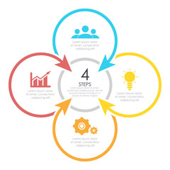 Outline round infographic element. Circle template 4 steps with arrows.