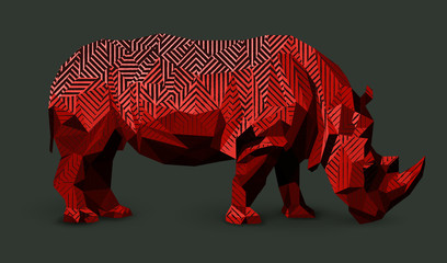 Vector rhinoceros illustration. Low poly and woodcut style design. Stylized geometric animal. © Kundra