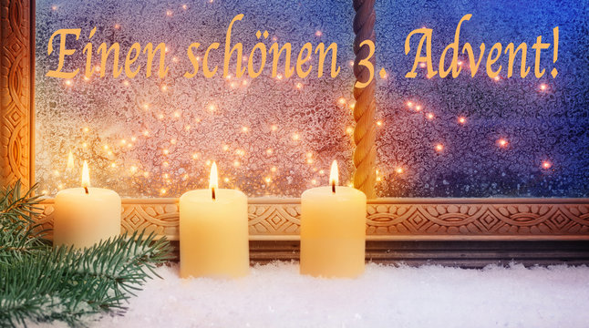 Drei Kerzen im Fenster, einen sch&ouml;nen 3. Advent 