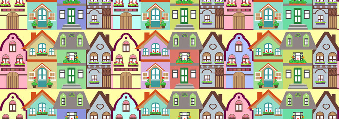 Seamless pattern cottage houses