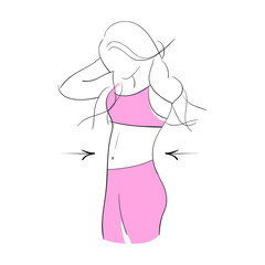 Hand drawn vector. Concept slimming symbol weight loss. Silhouette of sport girl with slender figure