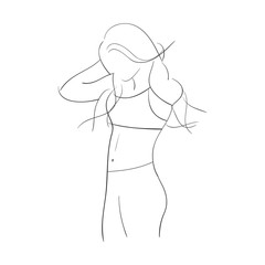 Hand drawn vector. Concept slimming symbol weight loss. Silhouette of sport girl with slender figure