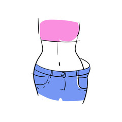 Hand drawn vector. Concept slimming symbol weight loss. Silhouette of sport girl with slender figure