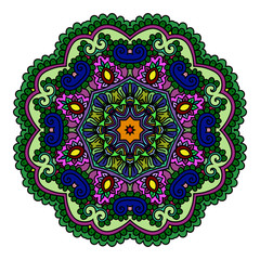 Ornament color card with mandala. Vintage decorative elements. Hand drawn background. Logo.