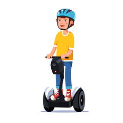 Boy riding a standing modern electric gyro scooter