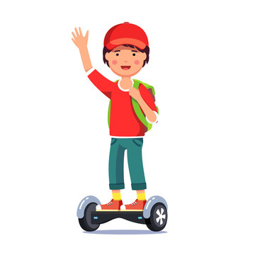 Boy riding a standing electric gyroboard scooter Stock Vector | Adobe Stock