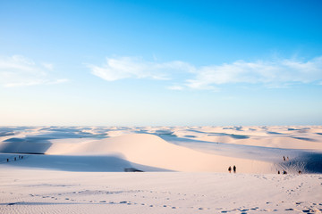 Sand dunes with blue and green lagoons in Lencois Maranhenses National Park