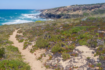 Fototapeta premium Trail in the Cliffs on the beach, Vila Nova de Milfontes