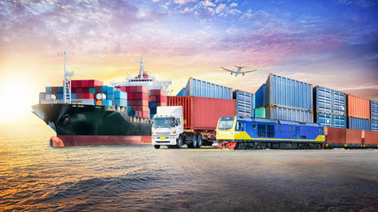 Logistics import export background and container cargo transport concept