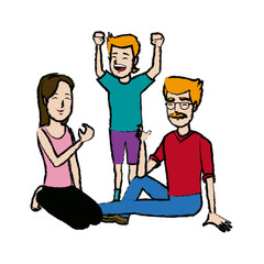 family eating daddy mom and their kid sitting lunch together