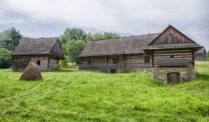 Fototapeta na wymiar Wooden cottages in village, Slovakia