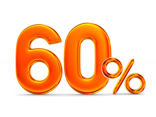 Sixty percent on white background. Isolated 3D illustration