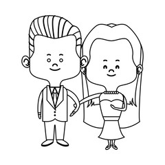 cute couple husband wife in wedding suit happy together