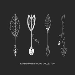 Collection of hand drawn arrows. Tribal vector illustration