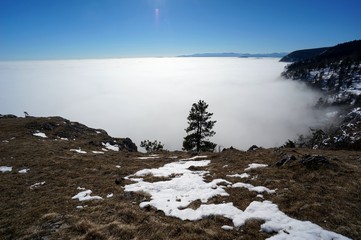 Aussicht von Berggipfel auf unendliches Wolkenmeer