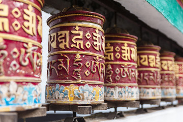 Tibetan prayer wheel in area of Rumtek Monastery near Gangtok. Sikkim, India