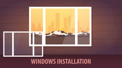 Windows installation banner. View from the window. Vector illustration.