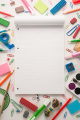 School office supplies on a white background 