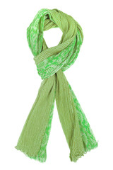 Green silk scarf isolated on white background.