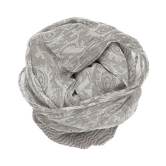 Grey silk scarf isolated on white background.