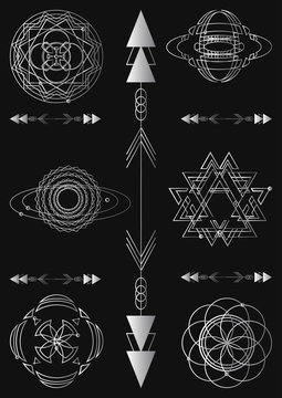 Sacred geometry, vector graphic design elements. Set