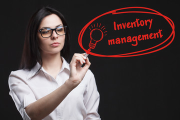 The concept of business, technology, the Internet and the network. A young entrepreneur working on a virtual screen of the future and sees the inscription: Inventory management