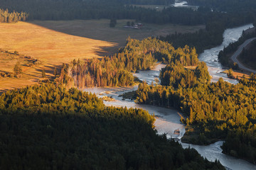 Landscape with The famous mountain river valley Chuya in Altai, Siberia, Russia