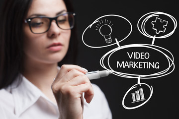 The concept of business, technology, the Internet and the network. A young entrepreneur working on a virtual screen of the future and sees the inscription: Video marketing