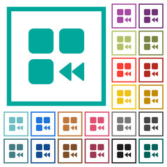 Component fast backward flat color icons with quadrant frames