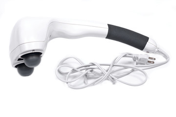 Electric body massager, double head deep percussion massager with heat isolated on white background