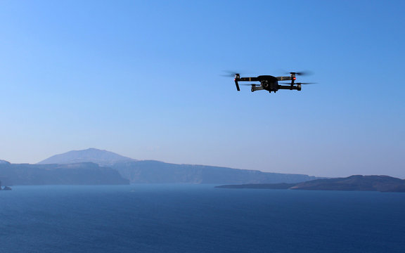 Modern Drone Filming View of Santorni Island on Vacation