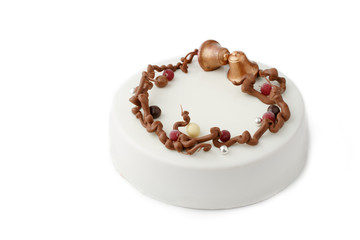 Round mousse cake with on an isolated white background