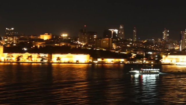 Spectacular view of Istanbul at night from a boat