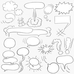 Comic  text clouds in pop art style, set, hand drawn, vector illustration