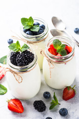Fresh homemade yogurt with berries