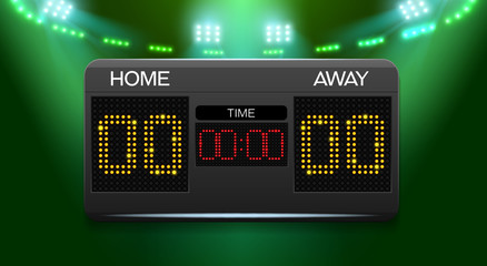 Scoreboard with time and result display and spotlight