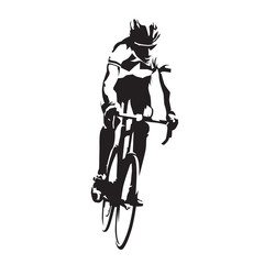Obraz premium Road cyclist on his bike, abstract vector silhouette, front view
