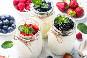 Fresh homemade yogurt with berries