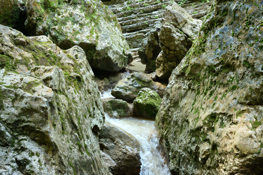 Mountain stream among stones