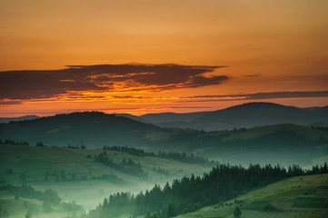 Sunrise In Carpathian Mountain (Borzava, Ukraine 2016)