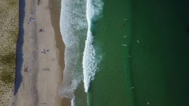 Aerial of Waves and Surfers on Cape Cod