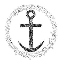 Fototapeta na wymiar Anchor cross in the Christian religion in a circle of fish. Cross and crescent symbols of the birth of Christ from the body of Mary. Vector design.