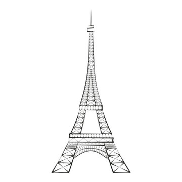 Black silhouette Eiffel Tower, Paris, isolated on white background. Eiffel tower sign. Eiffel tower icon. Symbol of Paris and France. Design flat element. Vector illustration AI 10