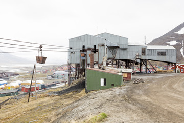 Fototapeta na wymiar Old cable car for coal transportation in Longyearbyen, Spitsbergen, Svalbard, Norway