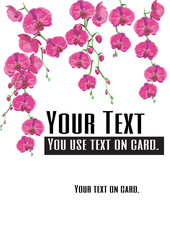 Orchid card design. Black text on pink flower background is vector.