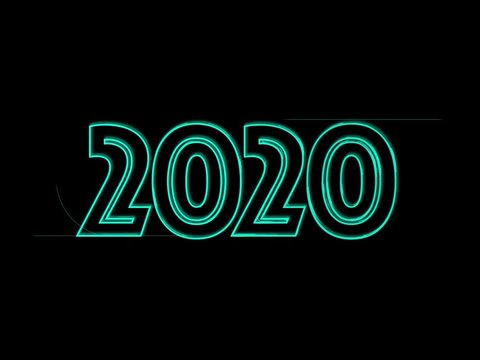 Jahreszahl 2020 in Petrol auf Schwarz geschrieben-Animiert