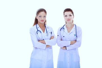 Fototapeta premium Two young woman doctor , standing in hospital.