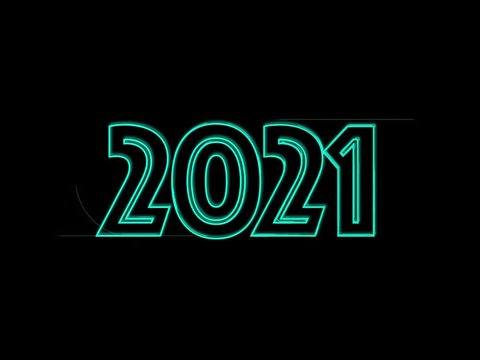 Jahreszahl 2021 in Petrol auf Schwarz geschrieben-Animiert