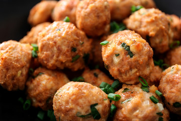 Plate with delicious turkey meatballs, closeup