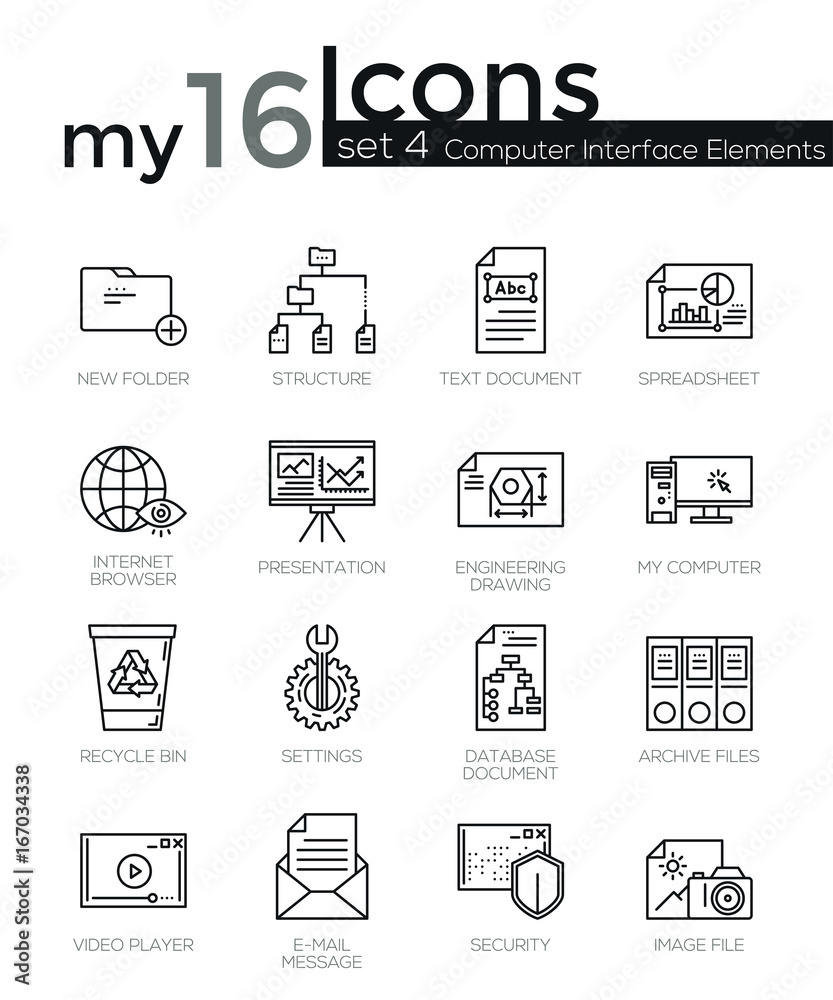 Wall mural modern thin line icons set of computer interface elements.